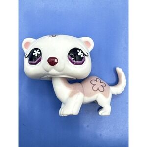 Littlest Pet Shop LPS White Purple Ferret with Purple Flower Eyes Hasbro #749